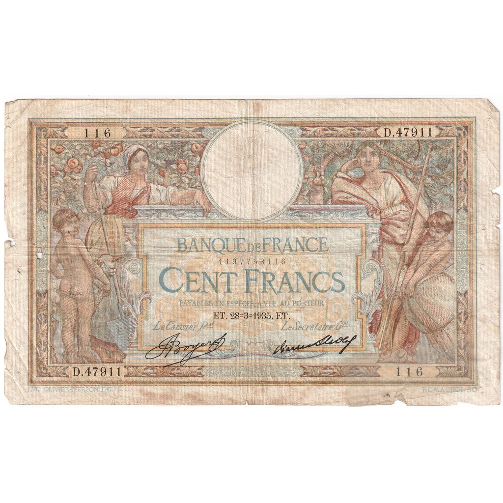 Francja, 100 Francs, Luc Olivier Merson, 1935-03-28, D.47911, VF(20-25)