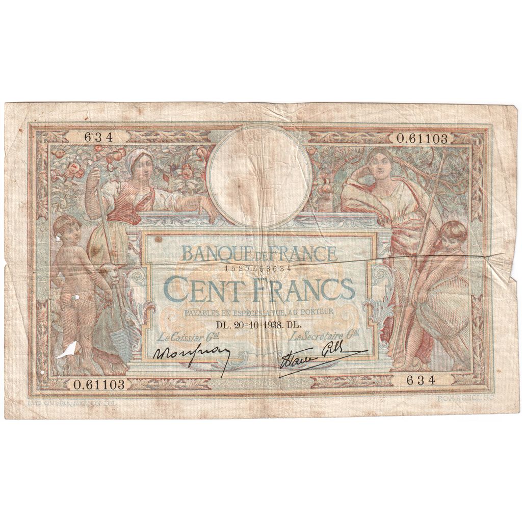 Francja, 100 Francs, Luc Olivier Merson, 1938-10-20, O.611103, VF(20-25)
