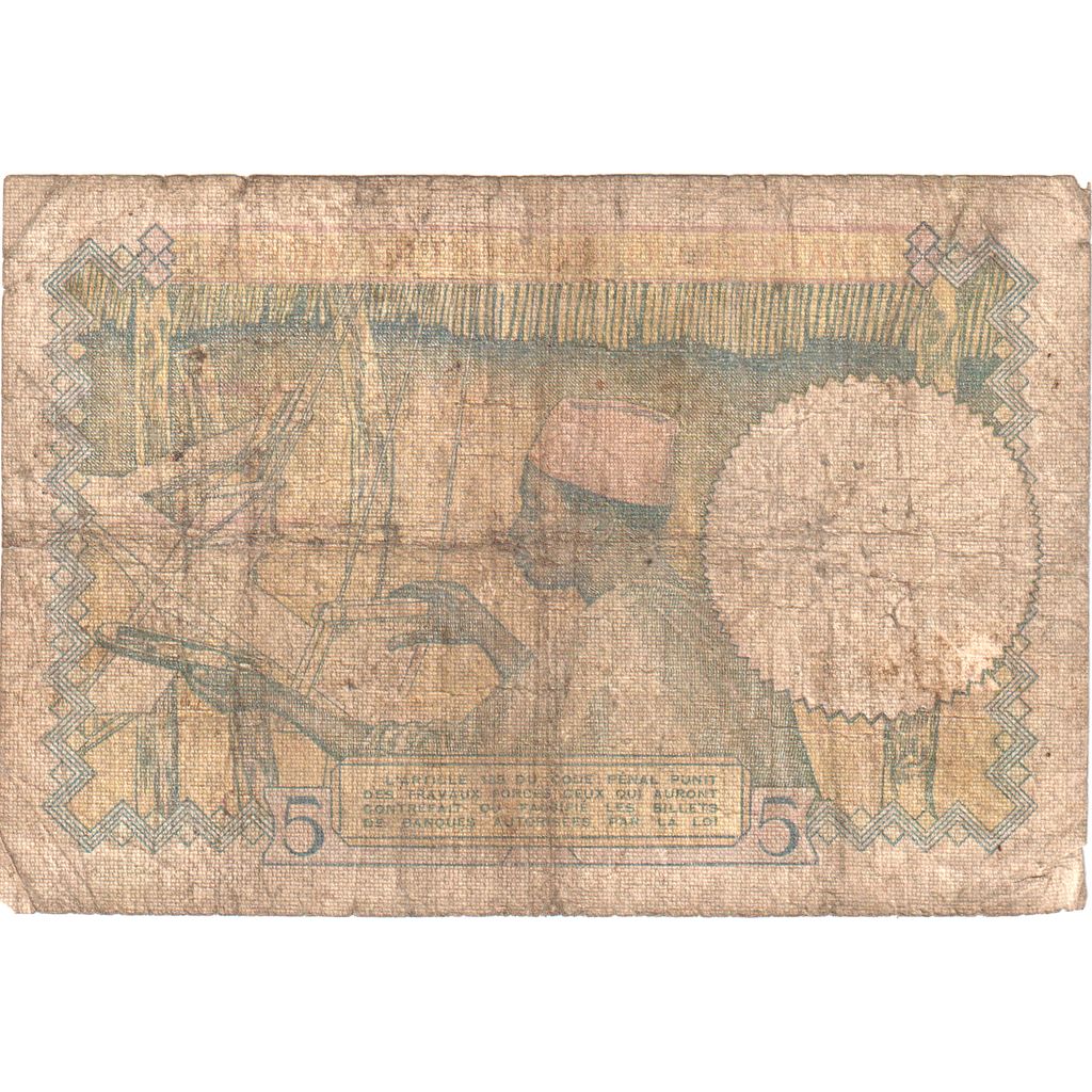 French West Africa, 5 Francs, 1942-04-22, VF(20-25)