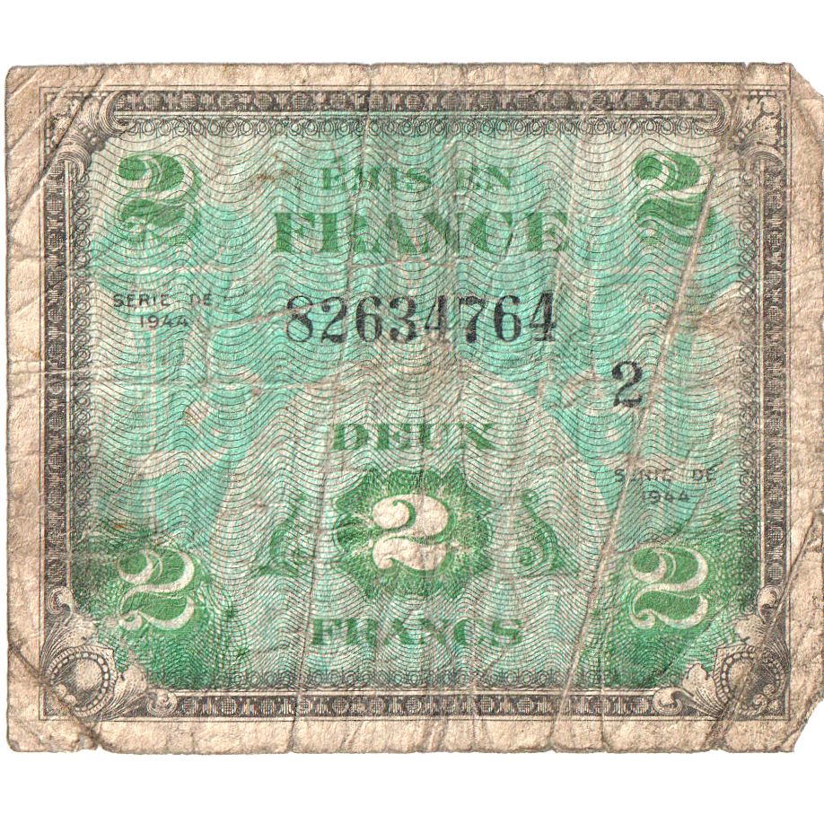 France, 2 Francs, 1944, VF(20-25), Fayette:VF16.2, KM:114a