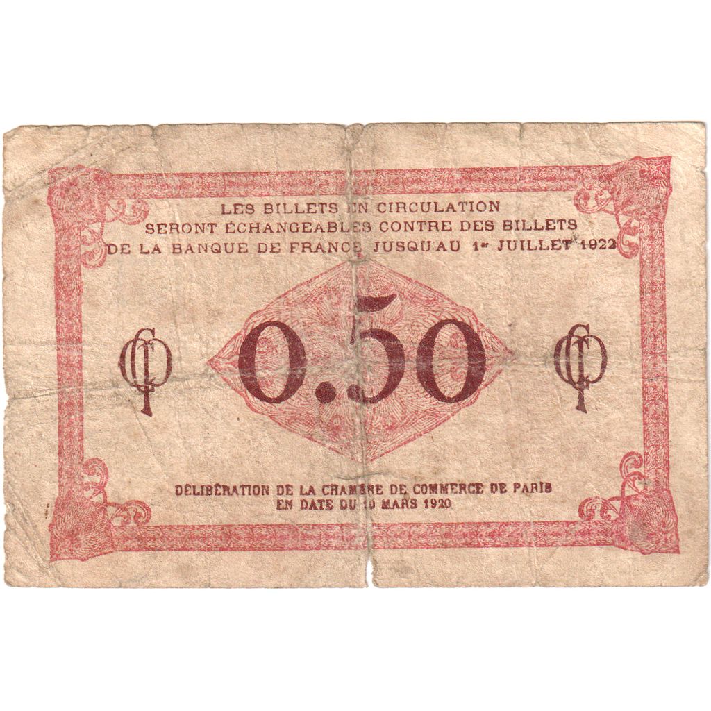 France, 50 Centimes, Other, 1920-03-10, C.96, PARIS, VF(20-25)