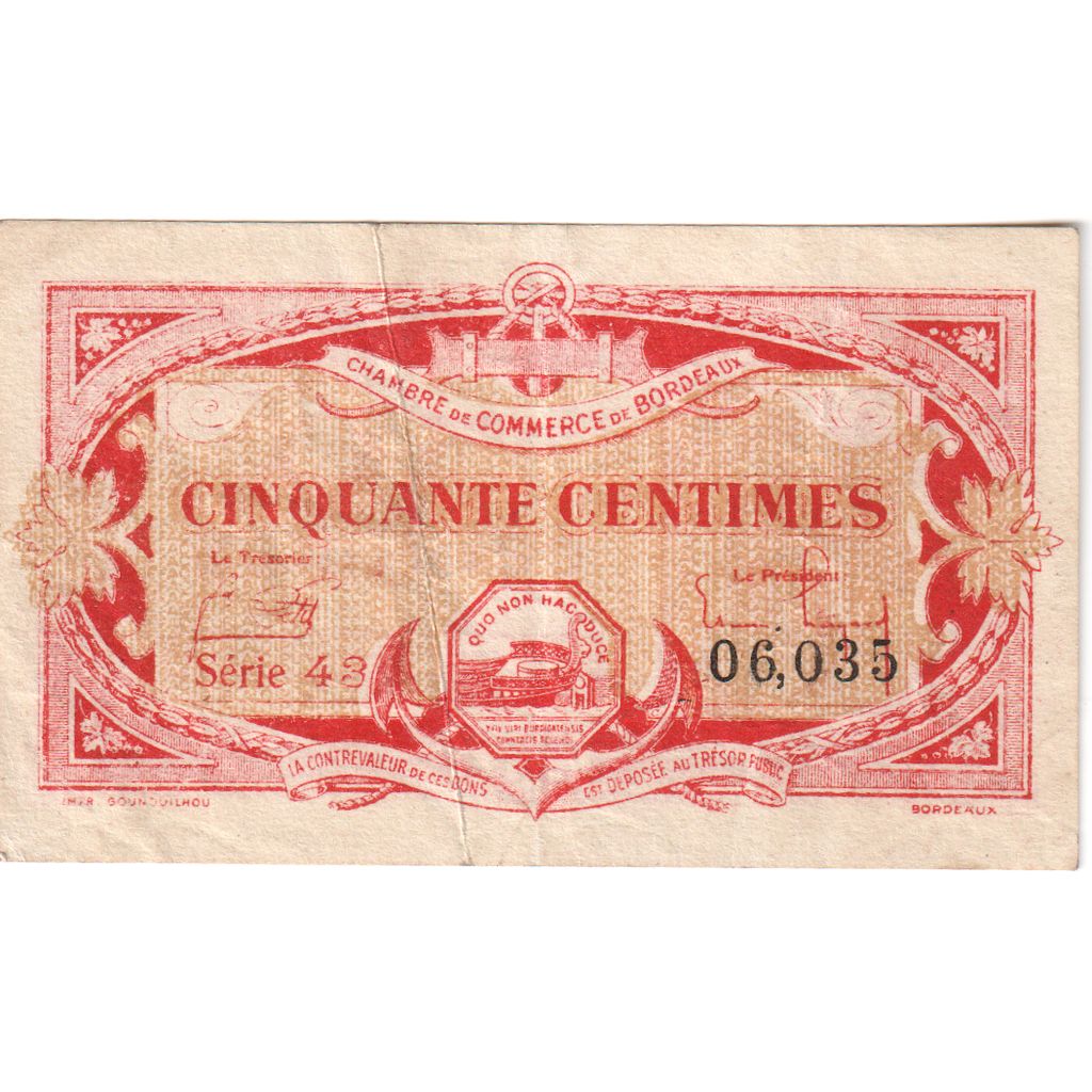 France, Bordeaux, 50 Centimes, B, Pirot:30-24