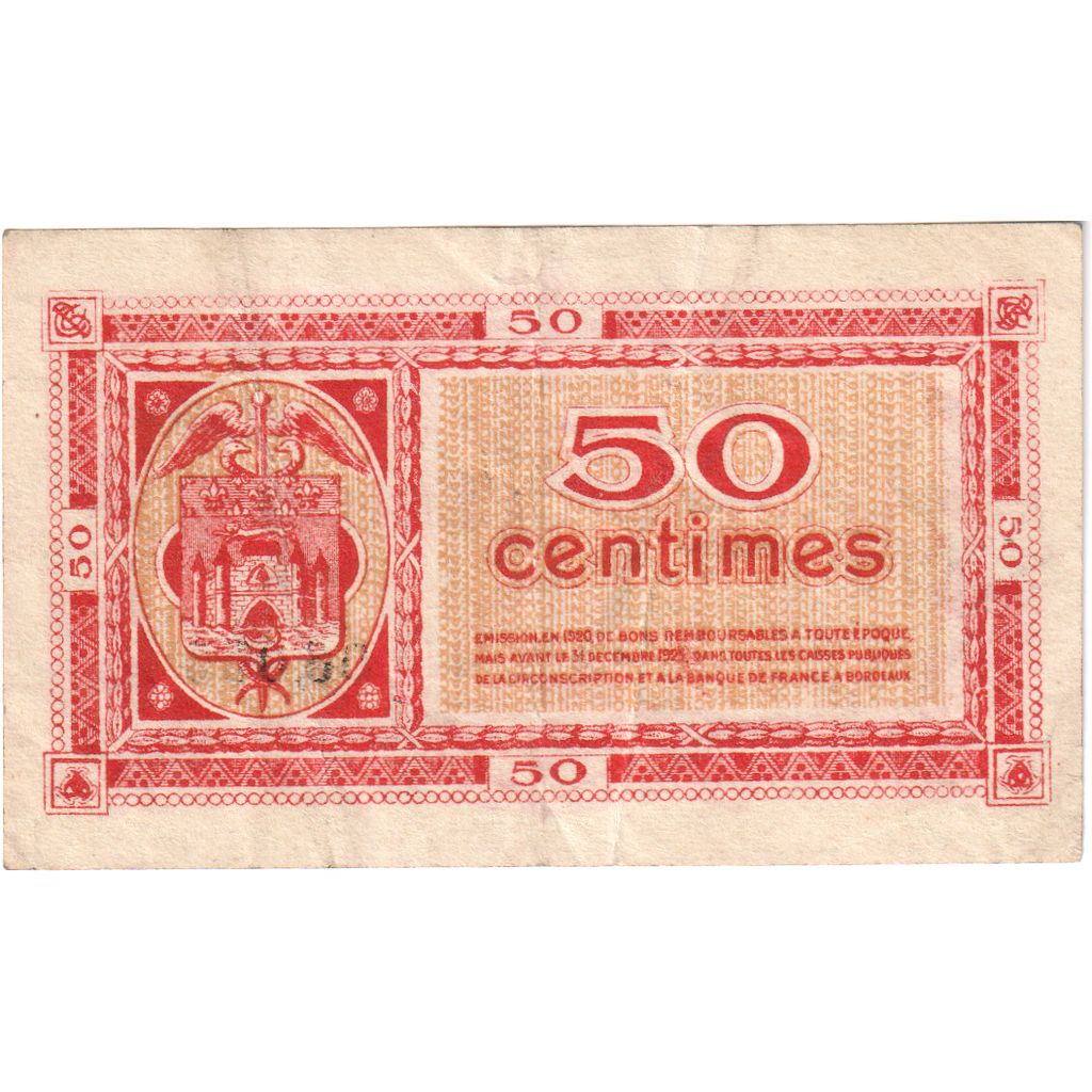 France, Bordeaux, 50 Centimes, B, Pirot:30-24