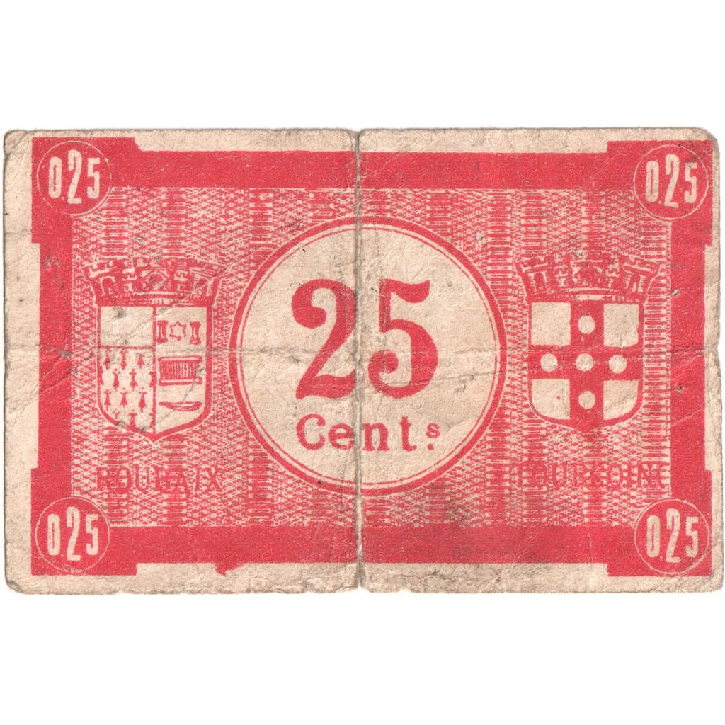 Frankrijk, ROUBAIX et TOURCOING, 25 Centimes, 1914-08-11, TB, Pirot:109-1