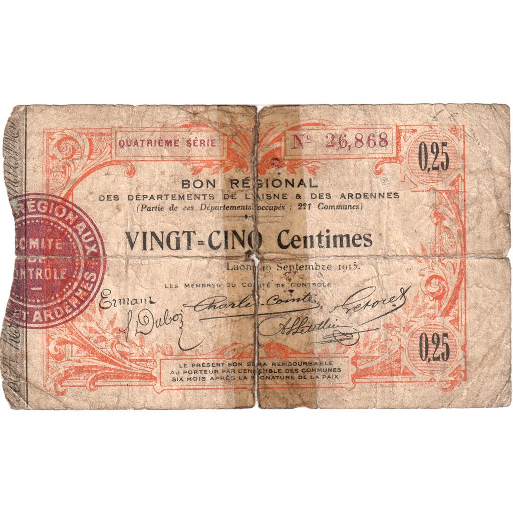 France, Laon, 50 Centimes, 1918-12-27, Bon Municipal., VF(20-25), Pirot:131-1