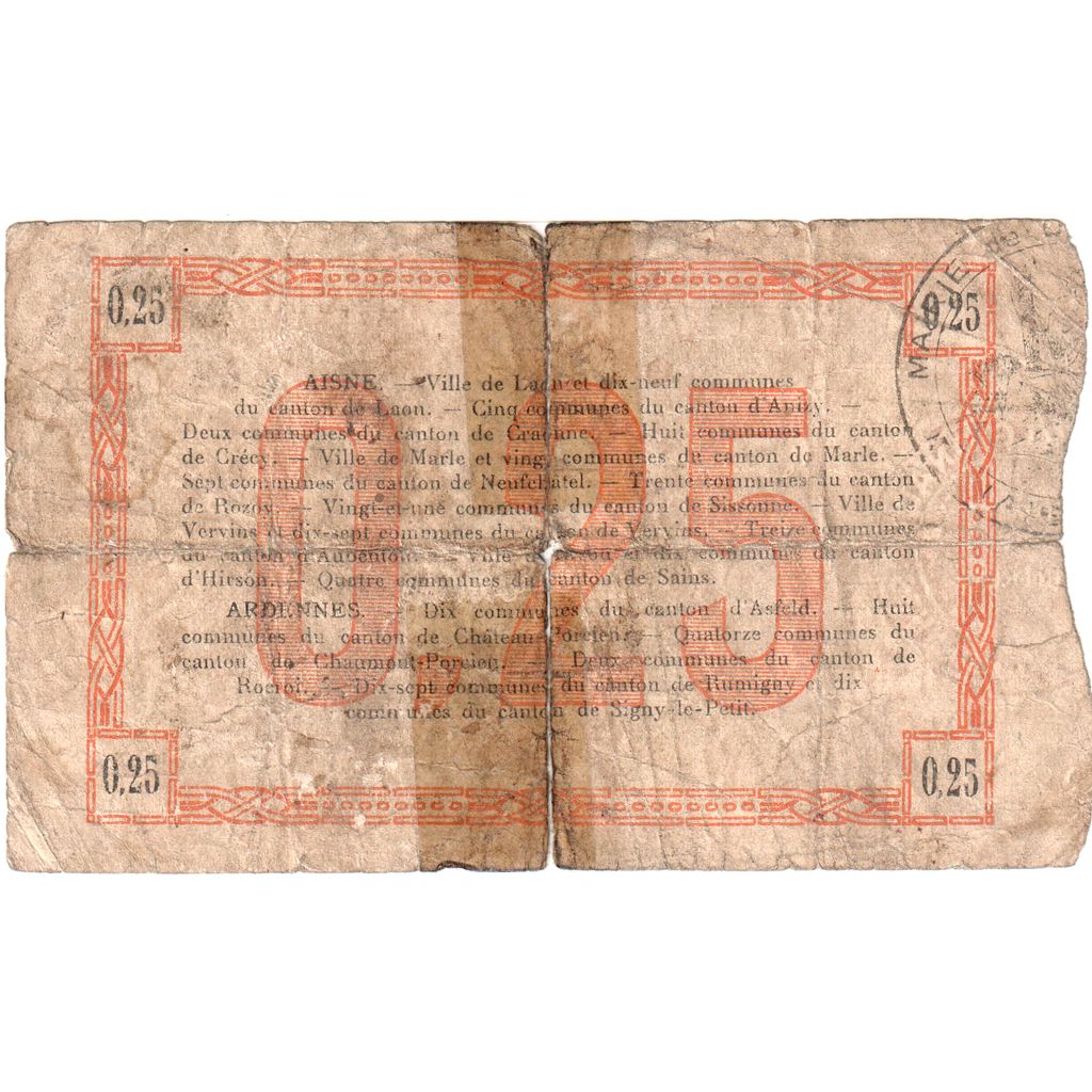 France, Laon, 50 Centimes, 1918-12-27, Bon Municipal., VF(20-25), Pirot:131-1