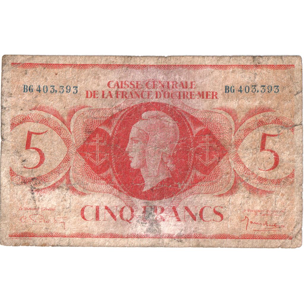 French Equatorial Africa, 5 Francs, 1944, VF(20-25)