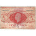 French Equatorial Africa, 5 Francs, 1944, VF(20-25)