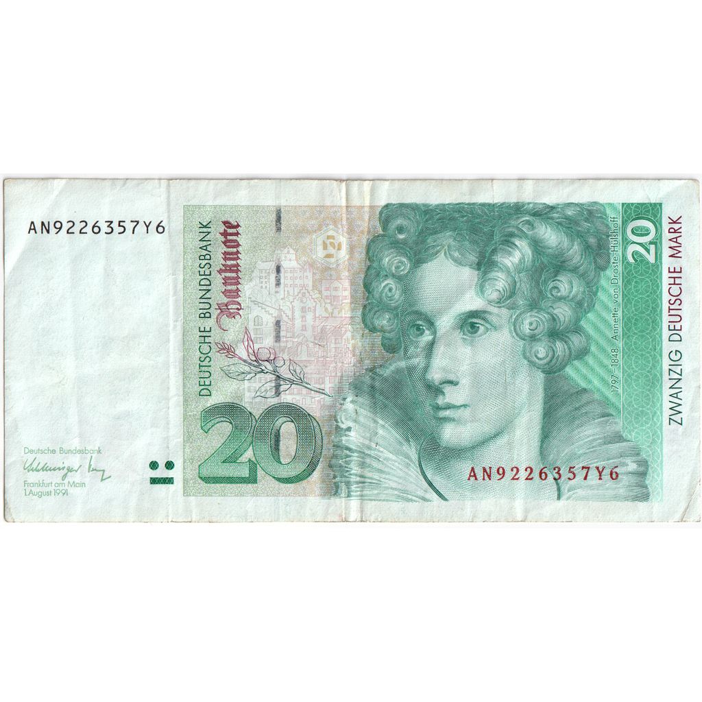 GERMANY - FEDERAL REPUBLIC, 20 Deutsche Mark, 1991-08-01, EF(40-45)