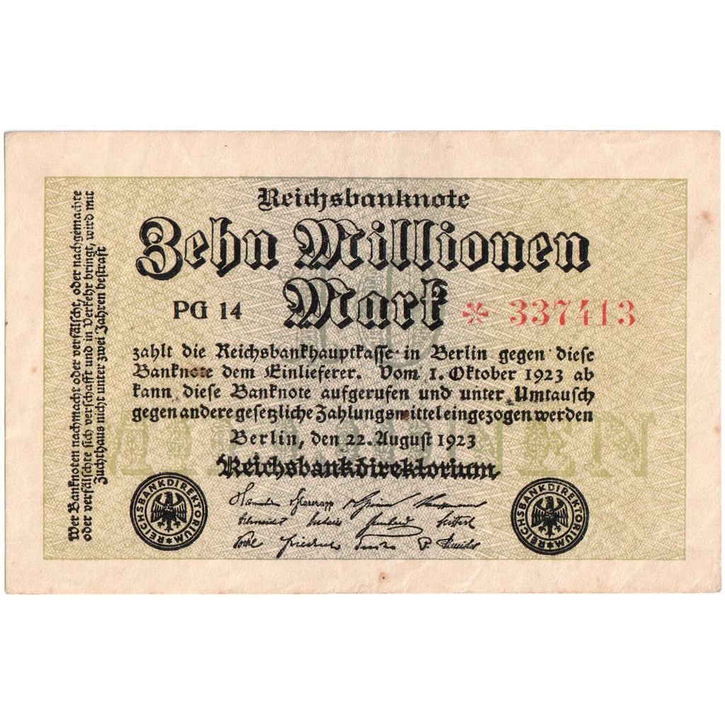 Germany, 10 Millionen Mark, 1923-08-22, AU(55-58)