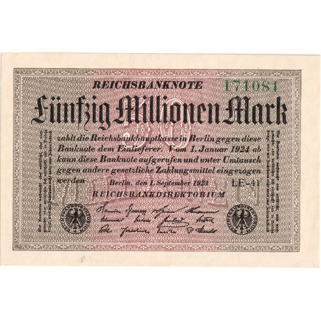 Deutschland, 50 Millionen Mark, 1923-09-01, UNZ-