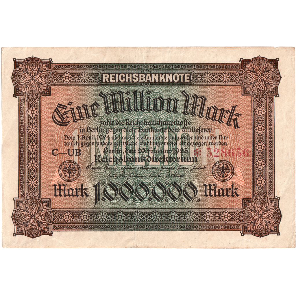 Deutschland, 1 Million Mark, 1923, KM:86a, 1923-02-20, SGE+