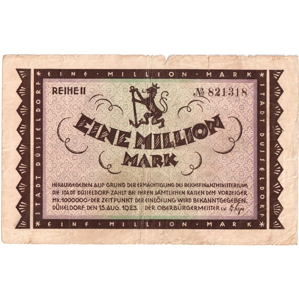 Germania, Düsseldorf, 1 Million Mark, 1923-08-15, BB