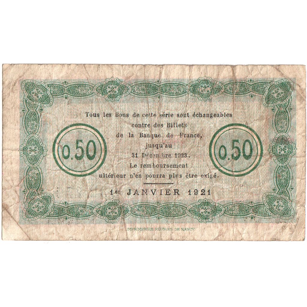 France, Nancy, 50 Centimes, 1920-12-31, VF(20-25), Pirot:87-1