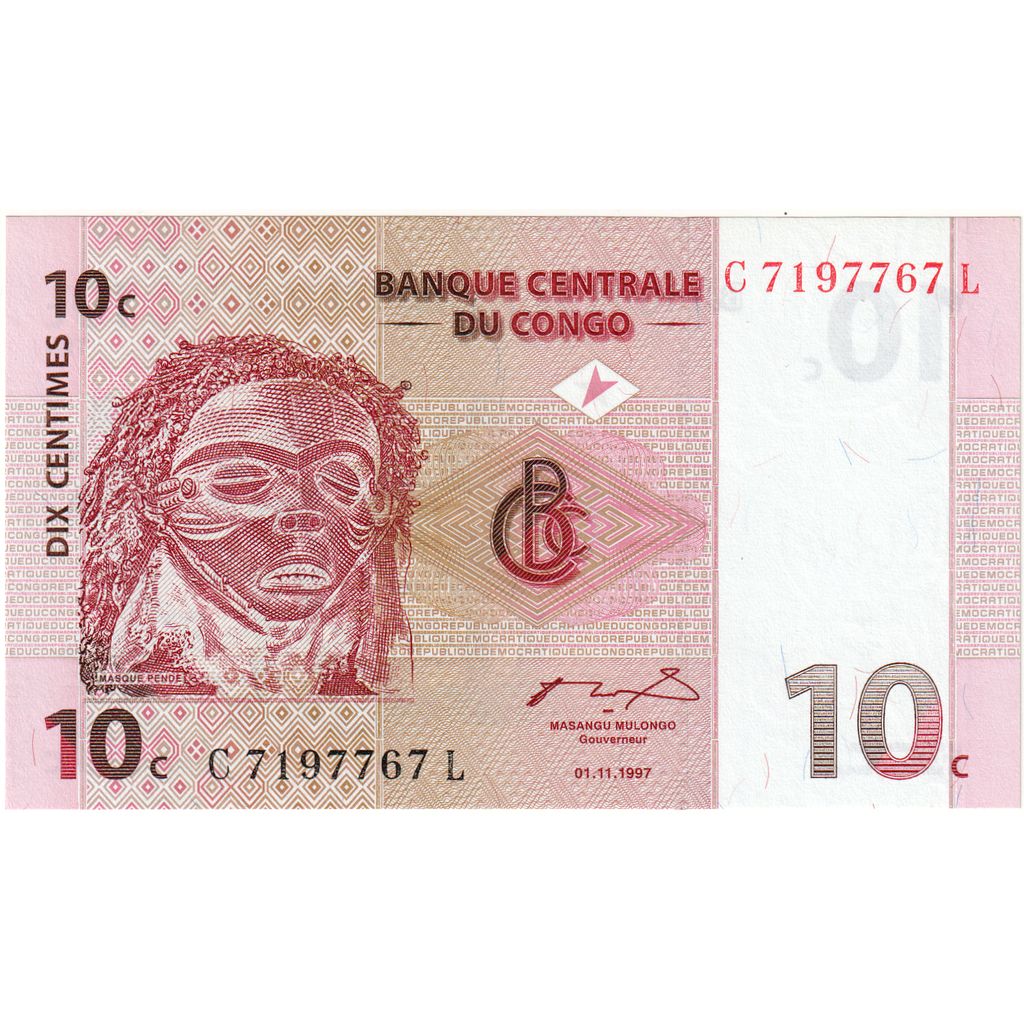 Banconote, Repubblica Democratica del Congo, 10 Centimes, 1997, 1997-11-01