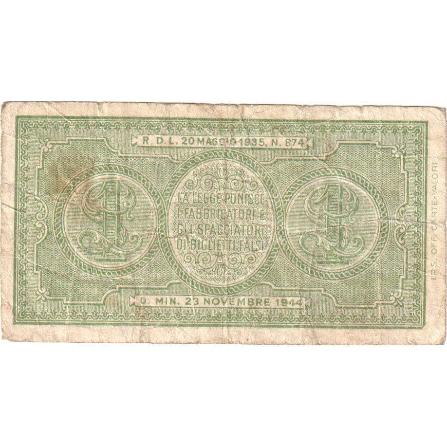 Italie, 1 Lira, 1944-11-23, TB