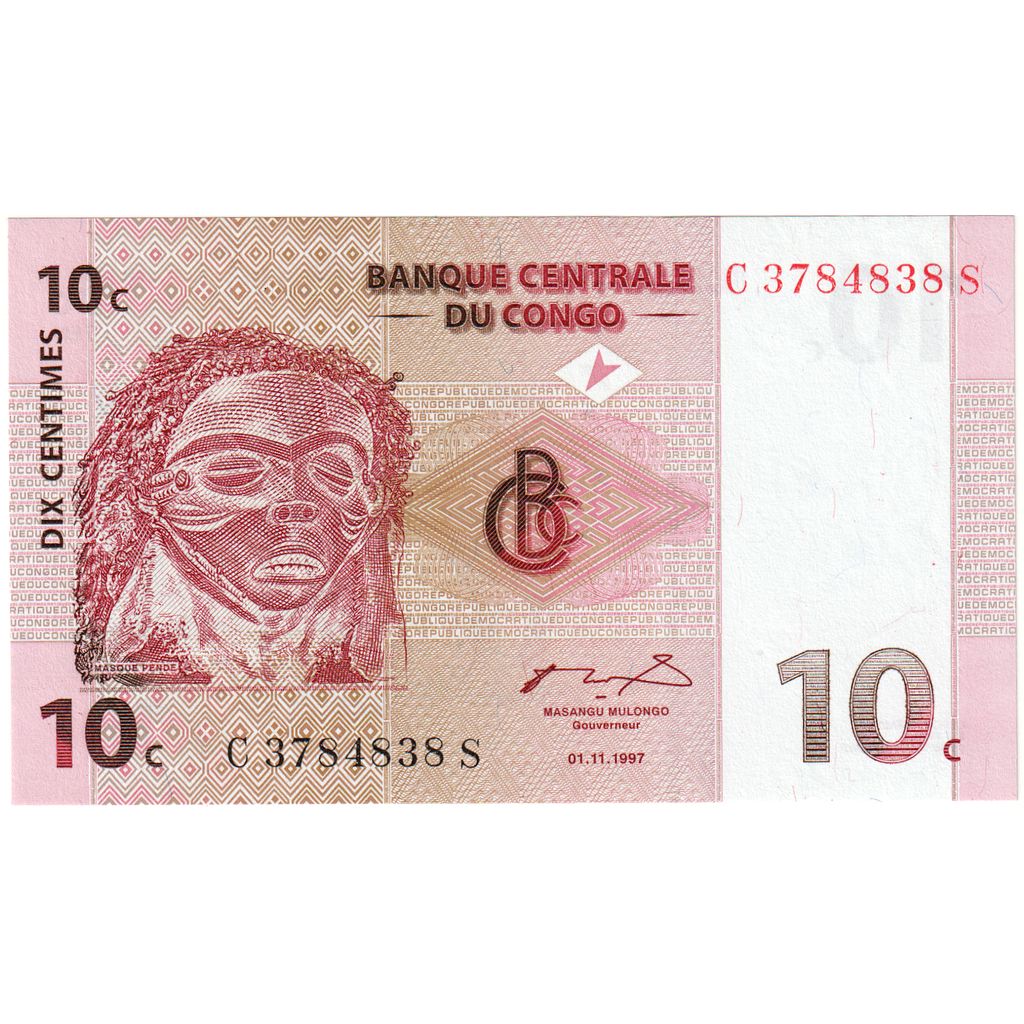 Geldschein, Congo Democratic Republic, 10 Centimes, 1997-11-01, KM:82a, UNZ
