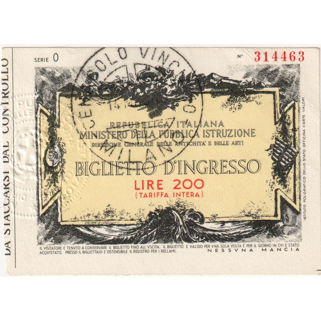 Italië, 200 Lire, BILLET ENTREÉ MUSÉE, SUP