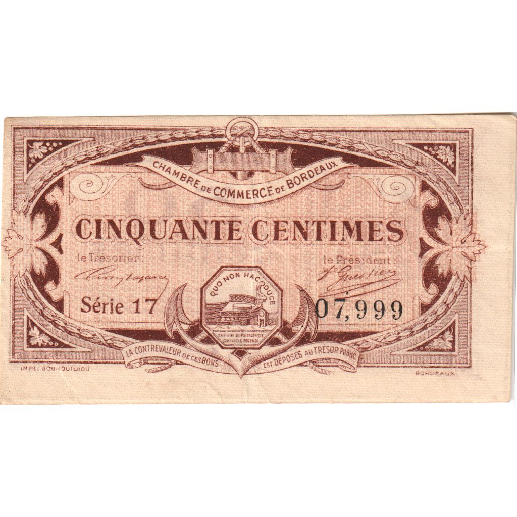 France, Bordeaux, 50 Centimes, 1917, UNC(63), Pirot:30-11
