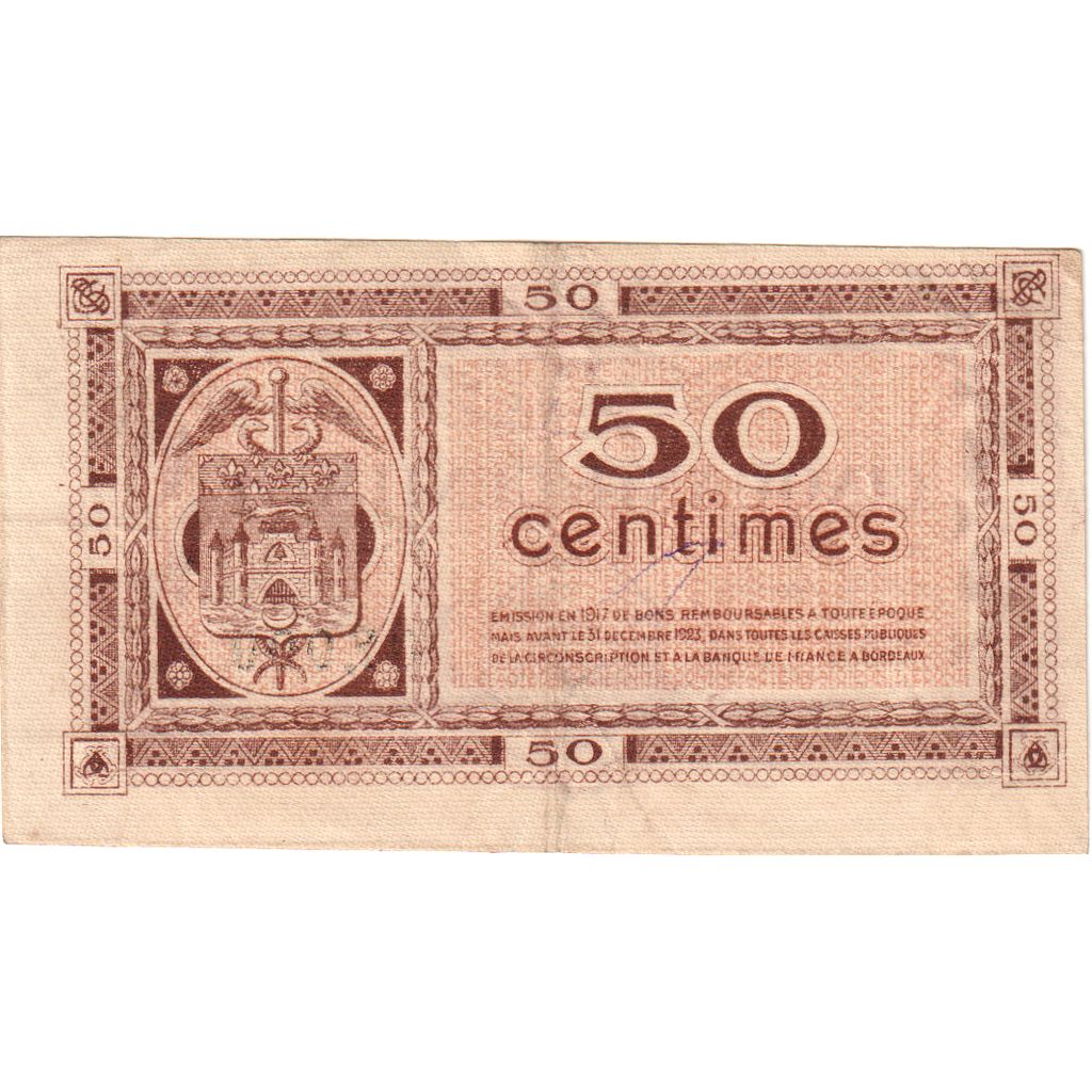 France, Bordeaux, 50 Centimes, 1917, UNC(63), Pirot:30-11