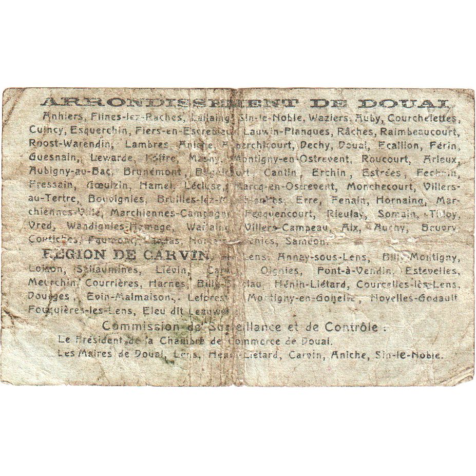 Billete, 50 Centimes, Pirot:59-739, 1916, Francia, BC, Douai