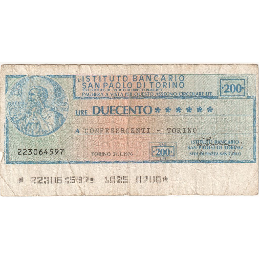 Biljet, Italië, 200 Lire, 1976, 1976-01-21, Torino, TB