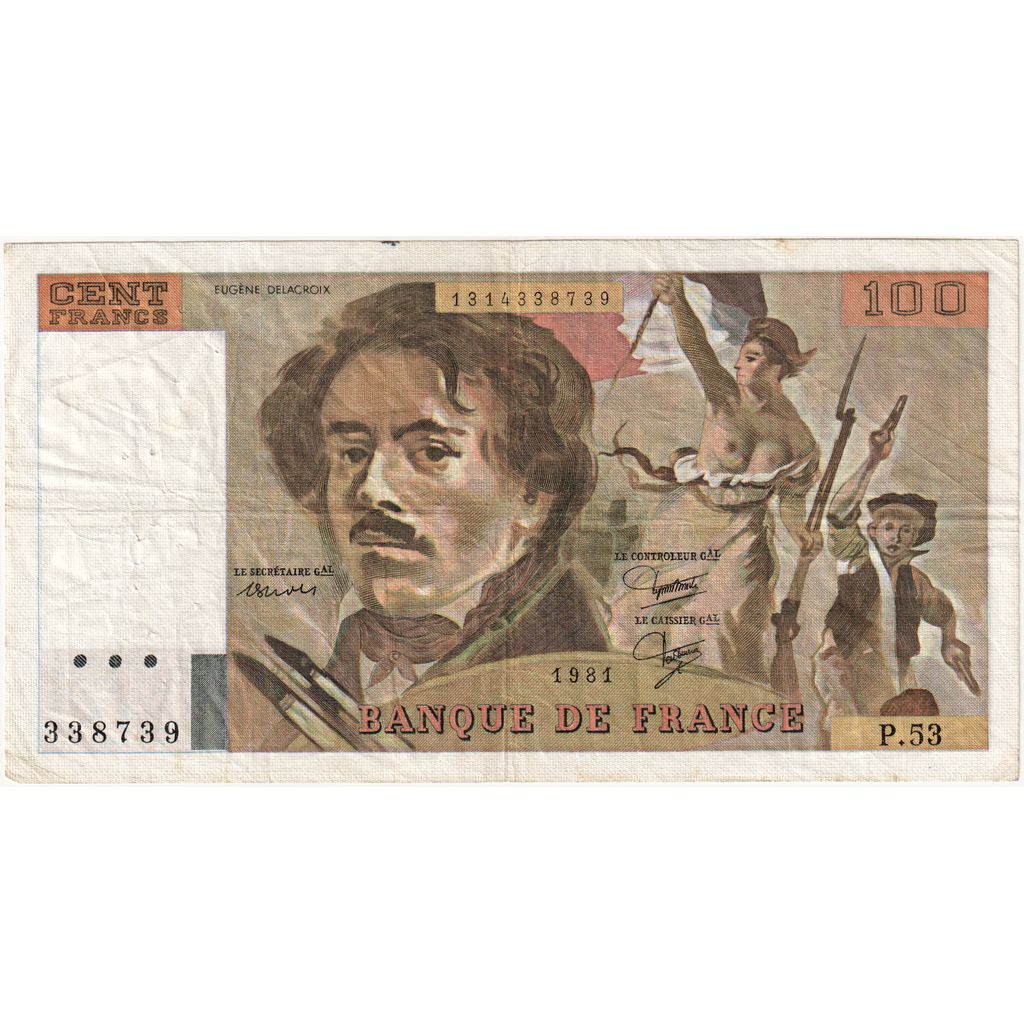 France, 100 Francs, Delacroix, P.53, EF(40-45)