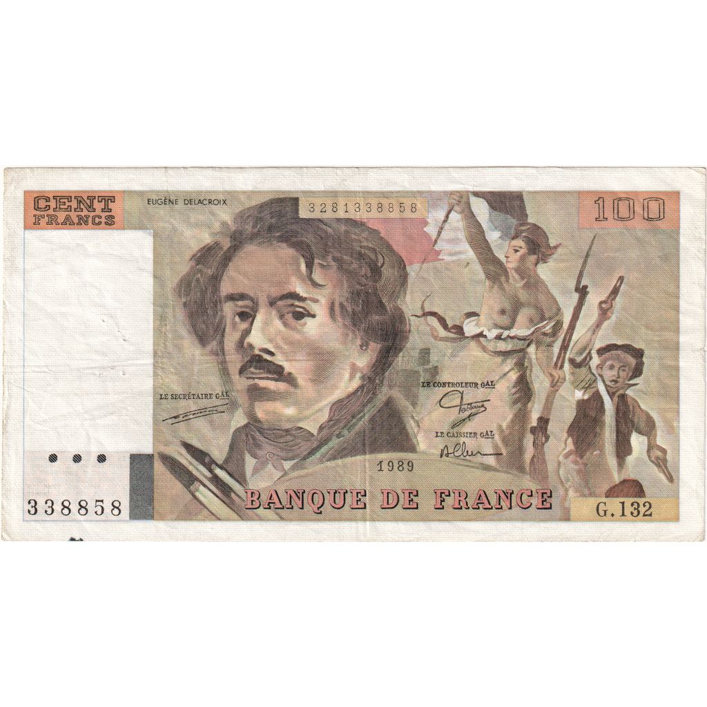 France, 100 Francs, Delacroix, G.132, EF(40-45)