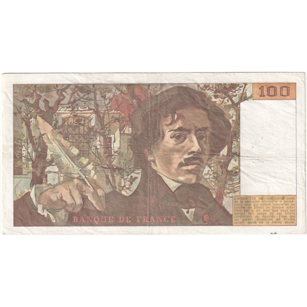 France, 100 Francs, Delacroix, G.132, EF(40-45)