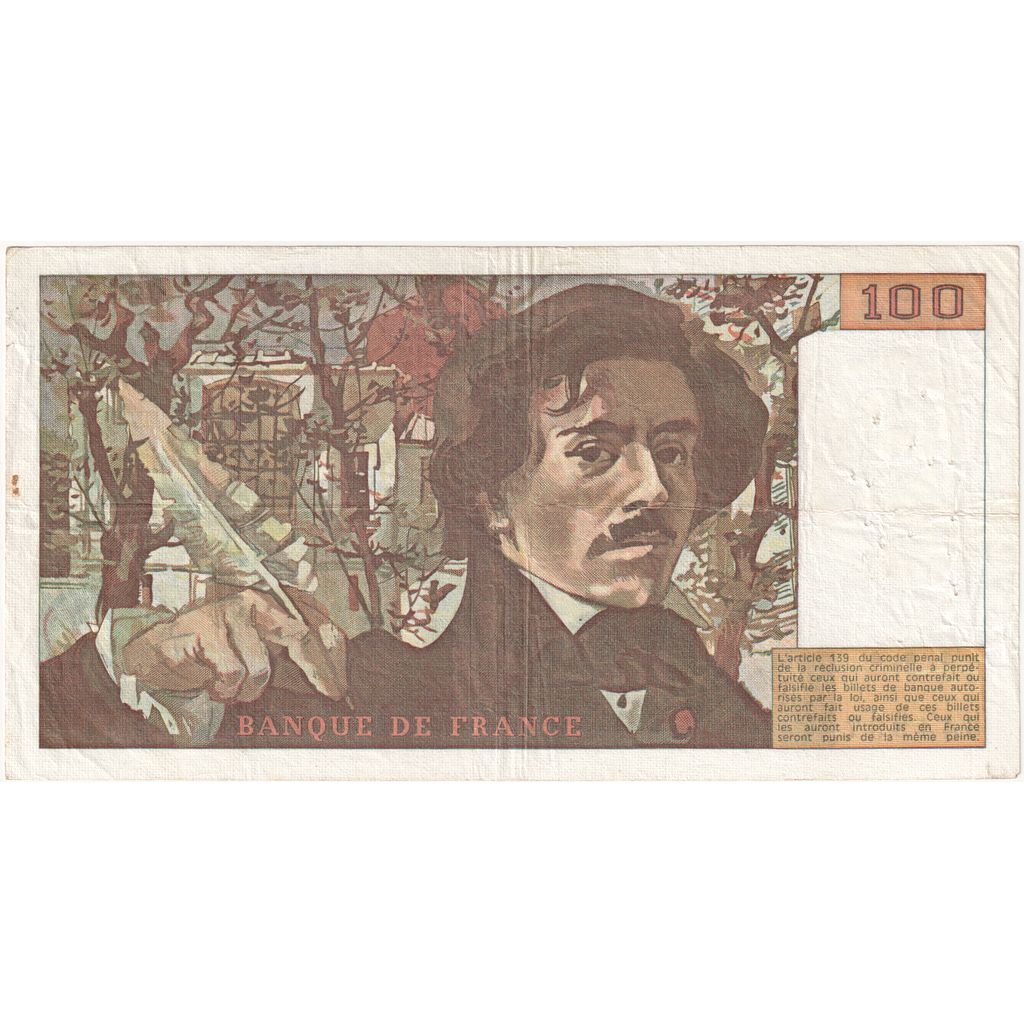 França, 100 Francs, Delacroix, R.14, VF(30-35)