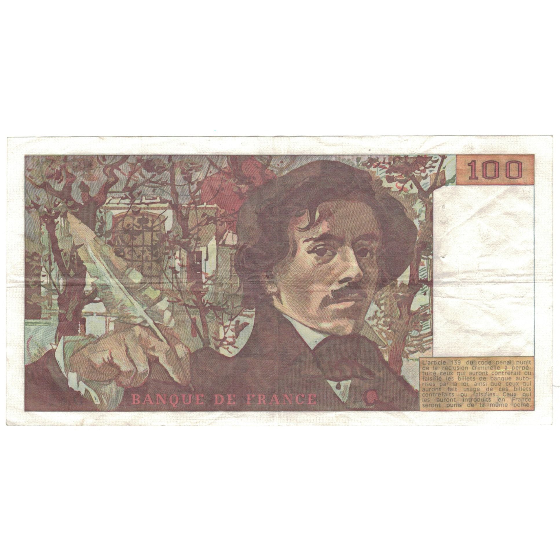 Francia, 100 Francs, Delacroix, 1982, MBC, Fayette:69.6, KM:154b