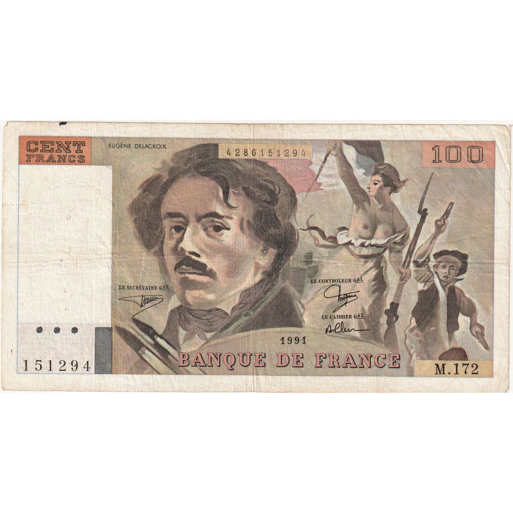 France, 100 Francs, Delacroix, M.172, VF(30-35)