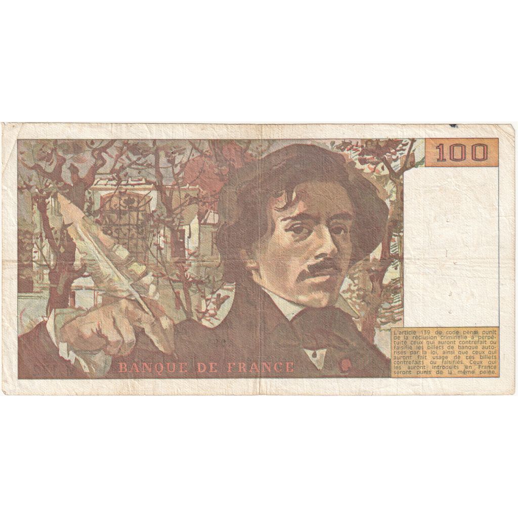 France, 100 Francs, Delacroix, M.172, VF(30-35)