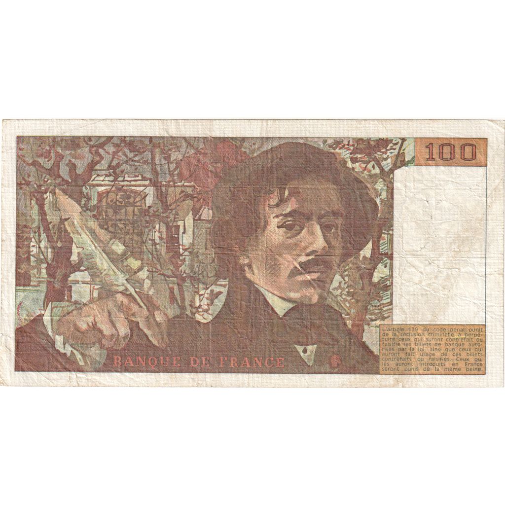 France, 100 Francs, Delacroix, Y.50, VF(30-35)