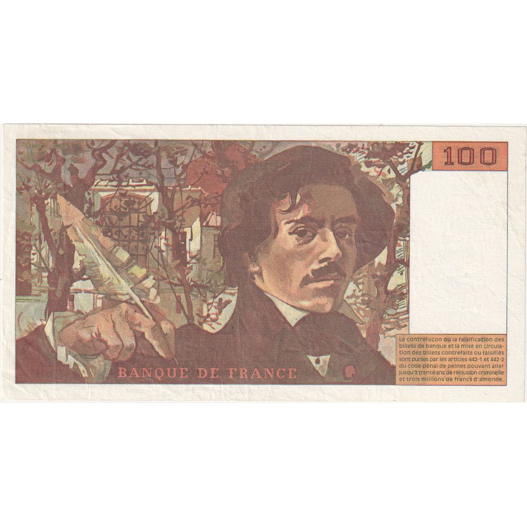 França, 100 Francs, Delacroix, L.269, EF(40-45)