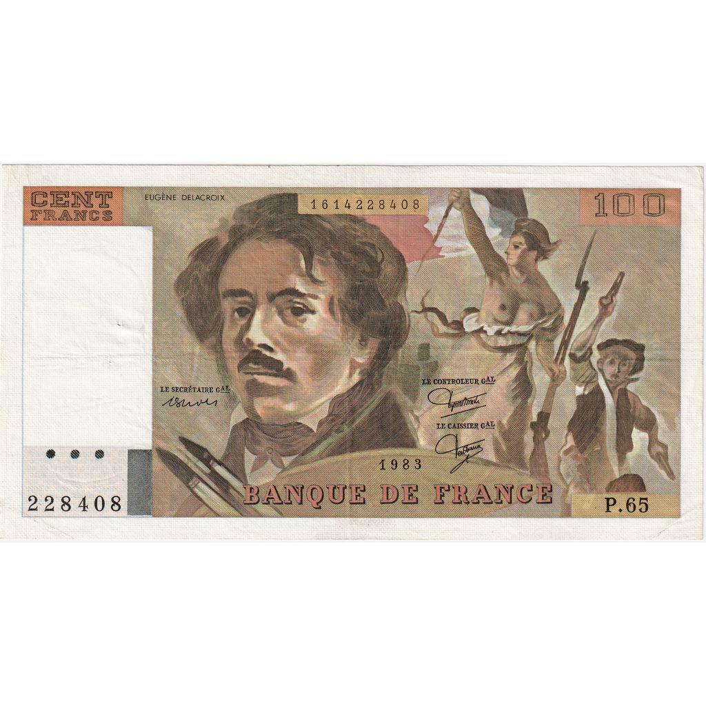 France, 100 Francs, Delacroix, P.65, AU(55-58)