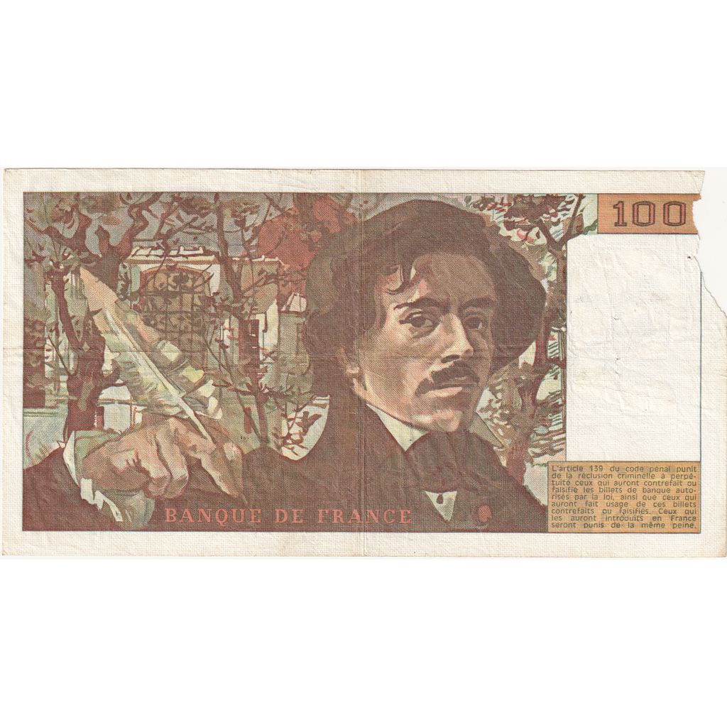France, 100 Francs, Delacroix, Y.32, VF(20-25)
