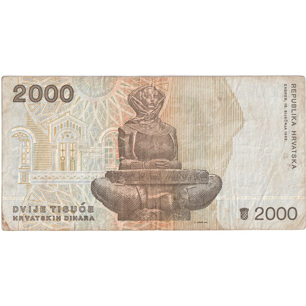 Chorwacja, 2000 Dinara, 1992-01-15, VF(20-25)