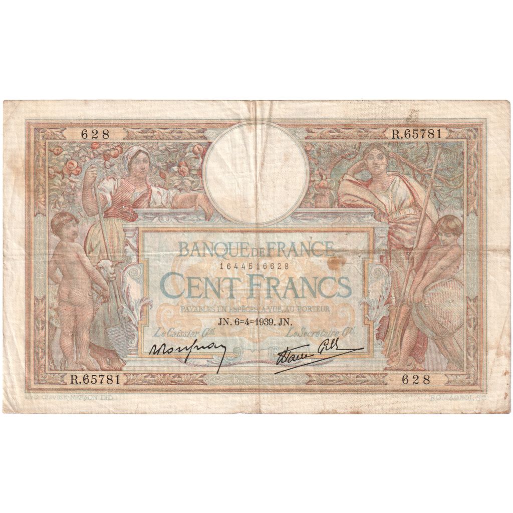 France, 100 Francs, Luc Olivier Merson, 1939, 1939-04-06, TTB, Fayette:25.45