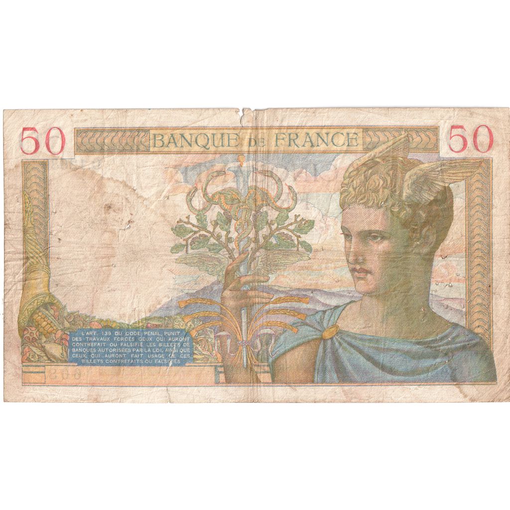 France, 50 Francs, Cérès, 1940-02-22, O.12689, VF(20-25)