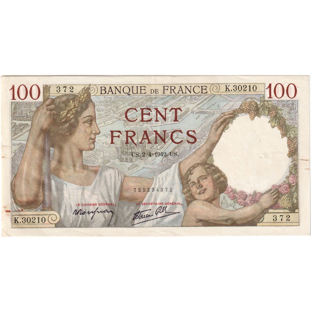 Francia, 100 Francs, Sully, 1942-04-02, K.30210, MBC