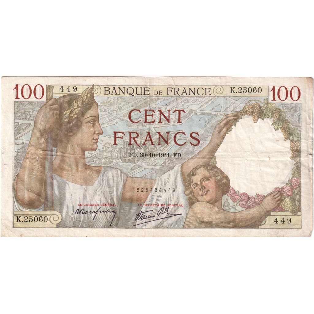 France, 100 Francs, Sully, 1941-10-30, K.25060, TTB