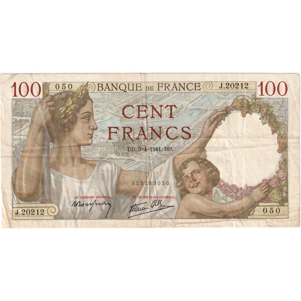 France, 100 Francs, Sully, 1941-04-03, J.20212, VF(30-35)