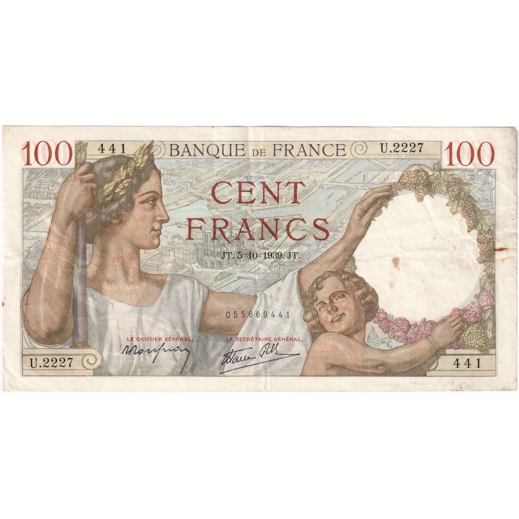France, 100 Francs, Sully, 1939-10-05, U.2227, TB+