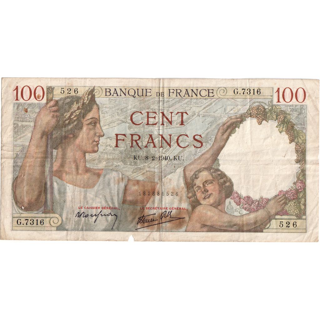 France, 100 Francs, Sully, 1940-02-08, G.7316, TB