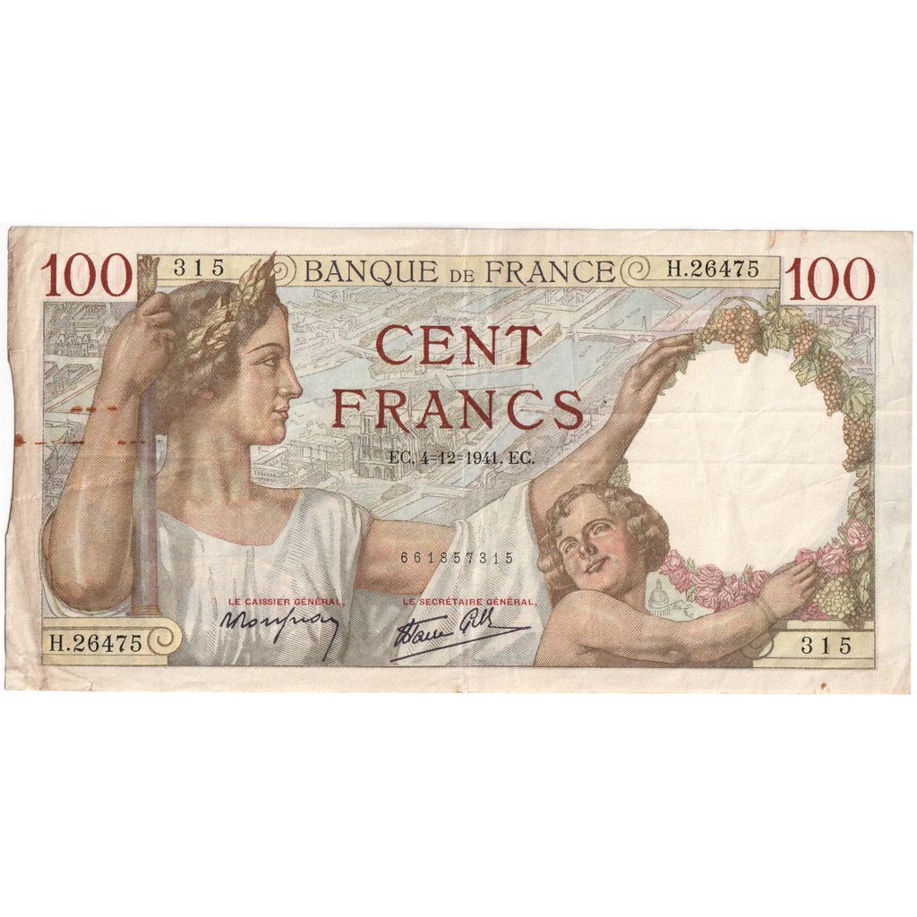 Frankrijk, 100 Francs, Sully, 1941-12-04, H.26475, TB+