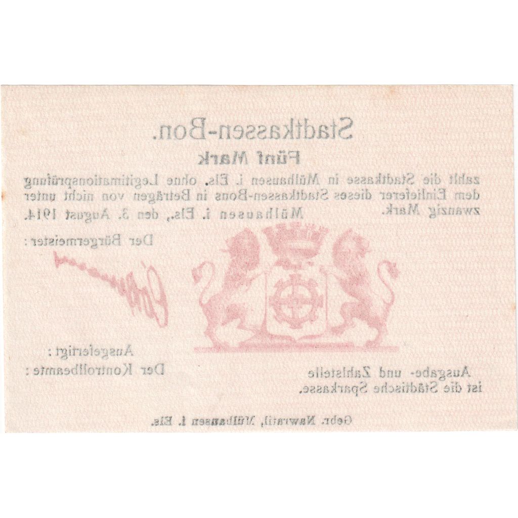 France, 5 Mark, 1914-08-03, AU(55-58)