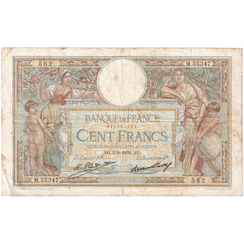 France, 100 Francs, Luc Olivier Merson, 1932-06-02, M.35347, TB+