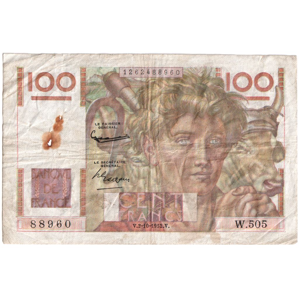 France, 100 Francs, Jeune Paysan, 1952-10-02, W.505, TB
