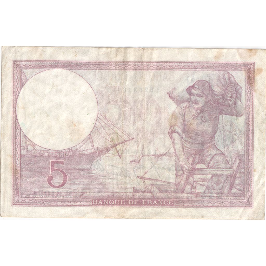 Frankrijk, 5 Francs, Violet, 1939, 1939-08-17, NIEUW, Fayette:4.6, KM:83